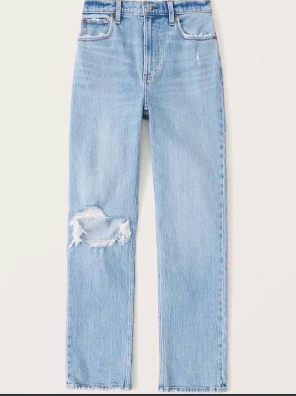 Abercrombie & Fitch Light Blue Straight Leg Jeans with Distressed Knee